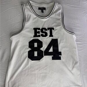 Forever 21 White Mesh Tank with Black EST 84 Graphic
